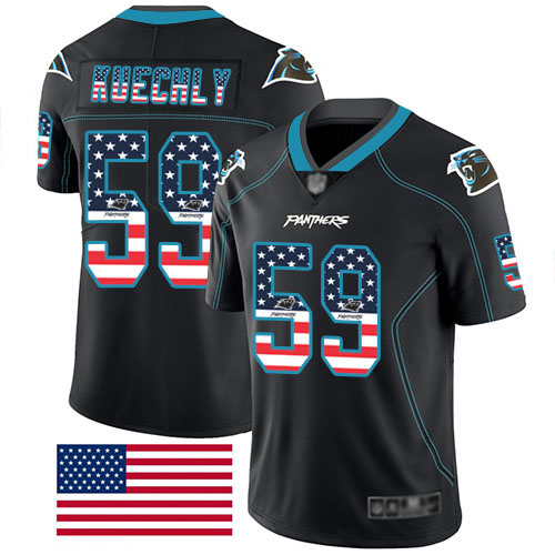 Carolina Panthers Limited Black Men Luke Kuechly Jersey NFL Football #59 Rush USA Flag